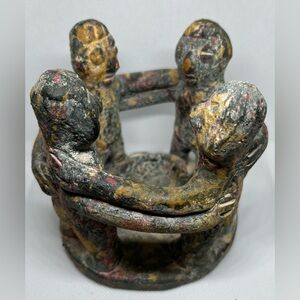 Aztec Mayan Circle of 4 Friends Terracotta Clay Candle Holder